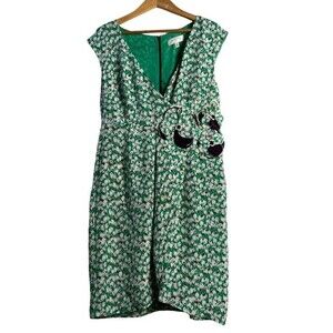 Moulinette‎ Soeurs Anthropologie Green Floral Silk Shift Dress Size 10